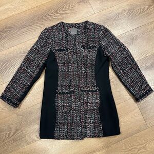 SPANNER Black and Red Long Sleeve Tweed long collarless jacket
